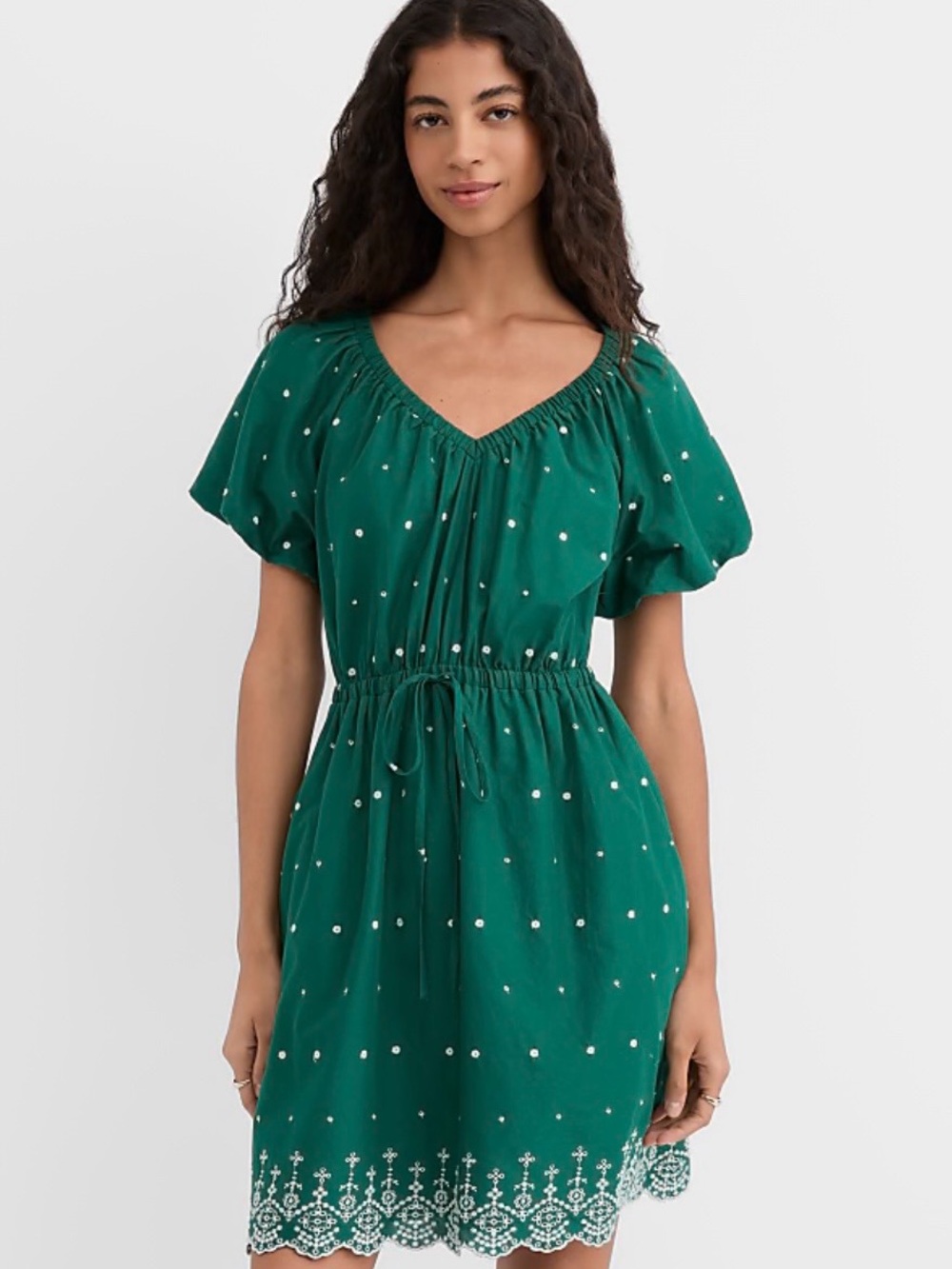NWT Green Embroidered V-Neck Drawstring Dress